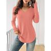 Women S Long Sleeve V Neck Ribbed Casual Autumn T Shirt
