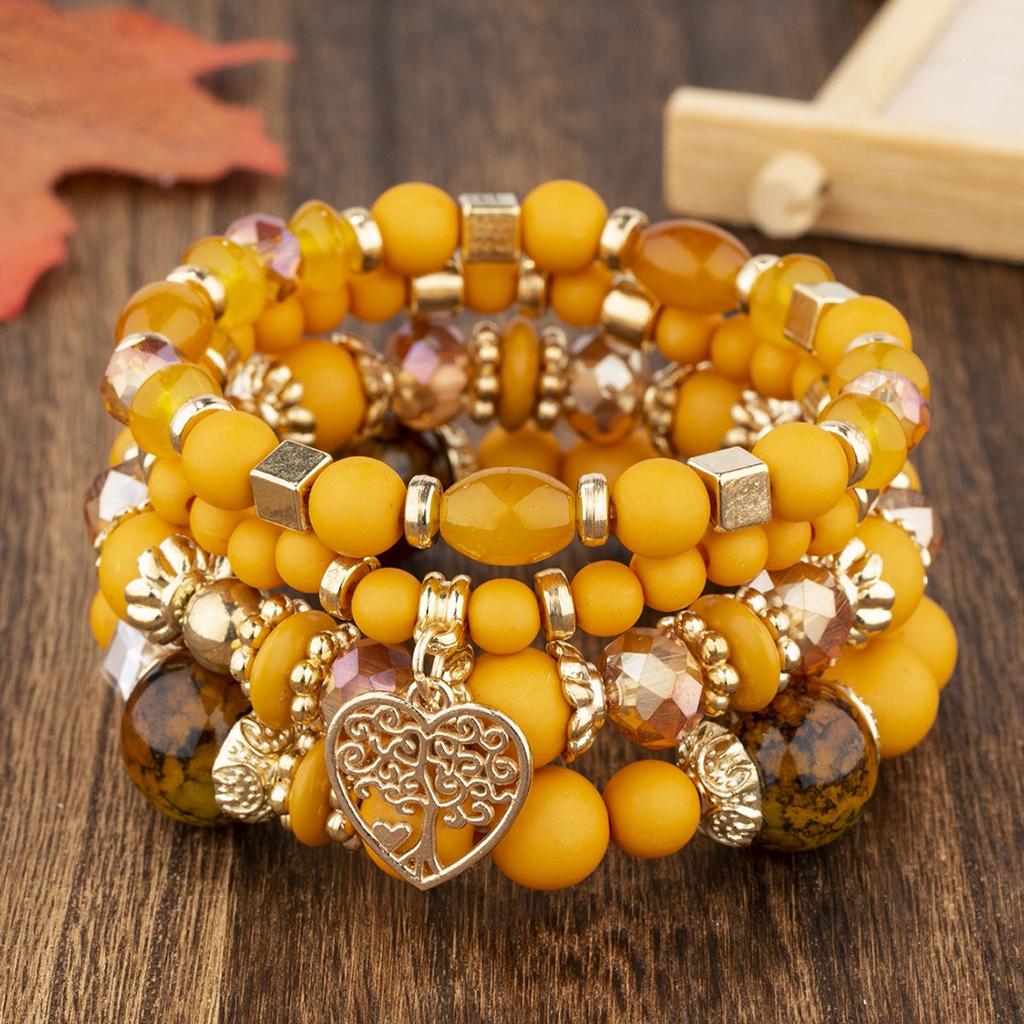 New Acrylic Beads Chain Bracelet Set For Women Tree Of Life Charm Elastic Bangle Female Bohemian Jewelry Accessories