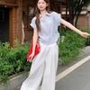 Ladies' Blue Plaid Shirt Women's Turn-down Collar Drawstring Short Sleeved Blouse Summer New Korean Version Versatile Top