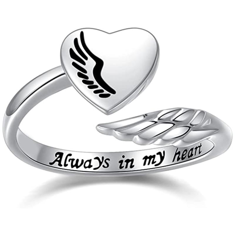 

Adjustable Angel Wings Ring Letters Heart-shaped Index Finger Ring Alloy Rings Nice Opening Ring Jewelry Gift for Friend 1