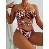Printed Multicolor Halter Tie Back One Piece Swimsuit Women Sexy Fit Swimwear Beach Pool Vacation