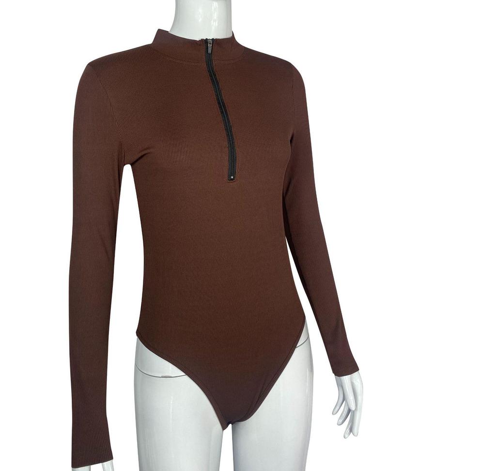 2023 Sexy Ribbed Long-Sleeve Zipper Bodysuit
