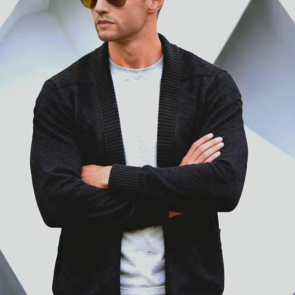 Men's Shawl Collar Cardigan Sweater Casual Knit Long Sleeve Lightweight Outerwear for Spring and Fall