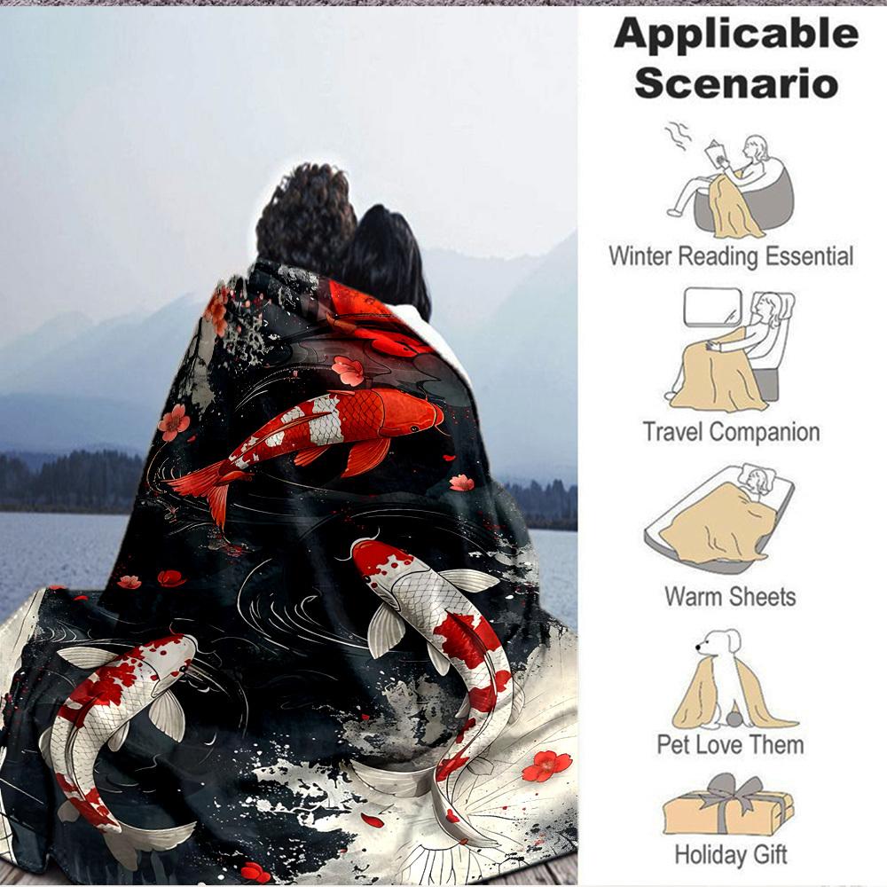 1PC Koi Fish Pond Blanket, Throw For Sofa, Bed, Travel, Camping, Livingroom, And Bed, Printing Blanket With Soft And Warm Fabric yy250918197