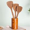 Unpainted Wenge Wood Long-Handled Spatula for Non-Stick Pans - Solid Wood Cooking Utensil, Ladle & Tableware