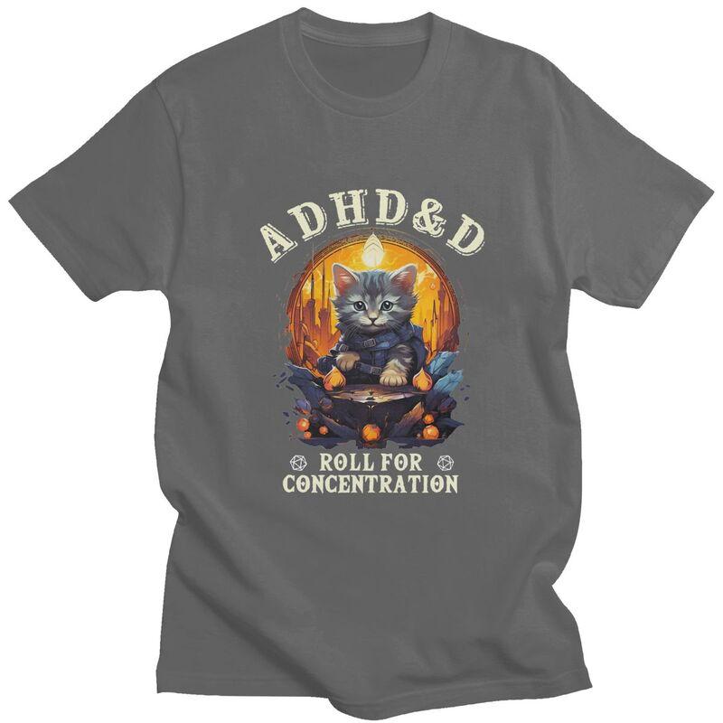 ADHS Würfel für Konzentration Katze Rollenspiel T-Shirt für Männer Reines Baumwoll-T-Shirt Streetwear Kurzarm-T-Shirt Kleidung