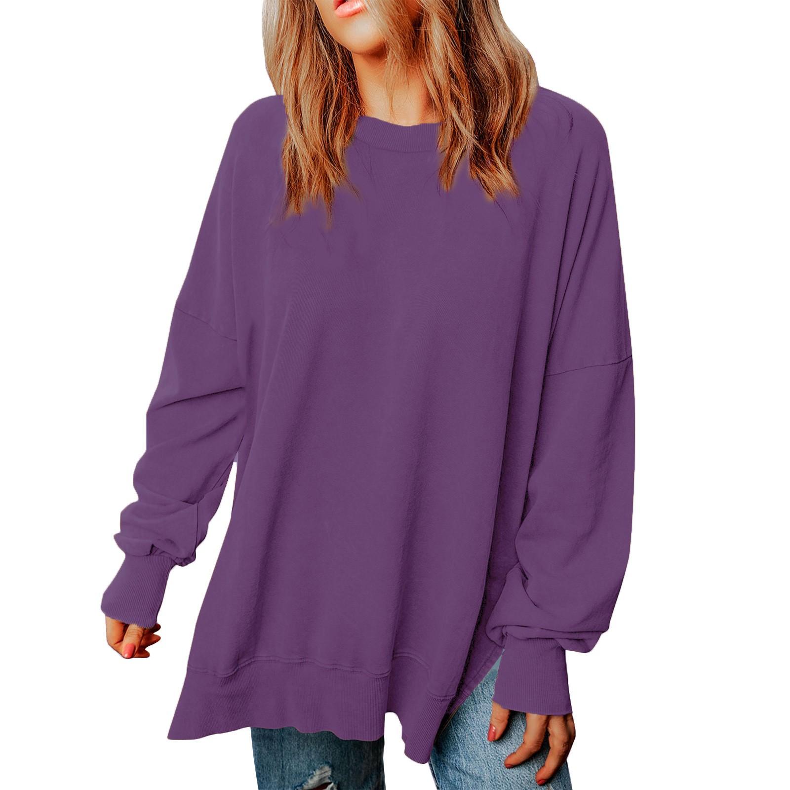 

Женские повседневные свободные свободные топы с круглым вырезом и длинными рукавами, рубашки XL фиолетовый