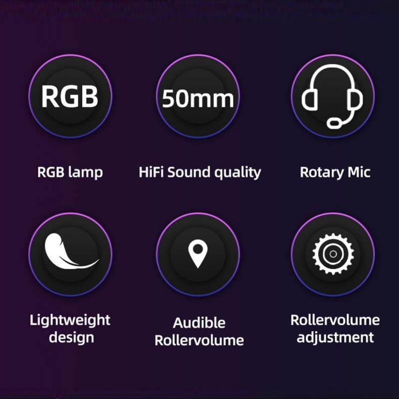 Gaming Headphone with Microphone for PC Corded Noise Cancelling Over Ear Headphone with LED Light for Computer