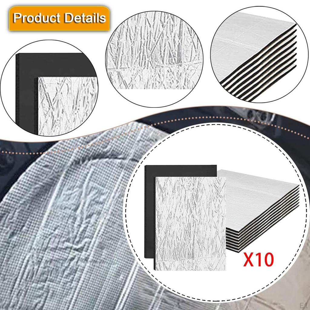 10 Pieces Car Sound Deadening Mats Noise Insulation Replaces Easy Installation Deadeners