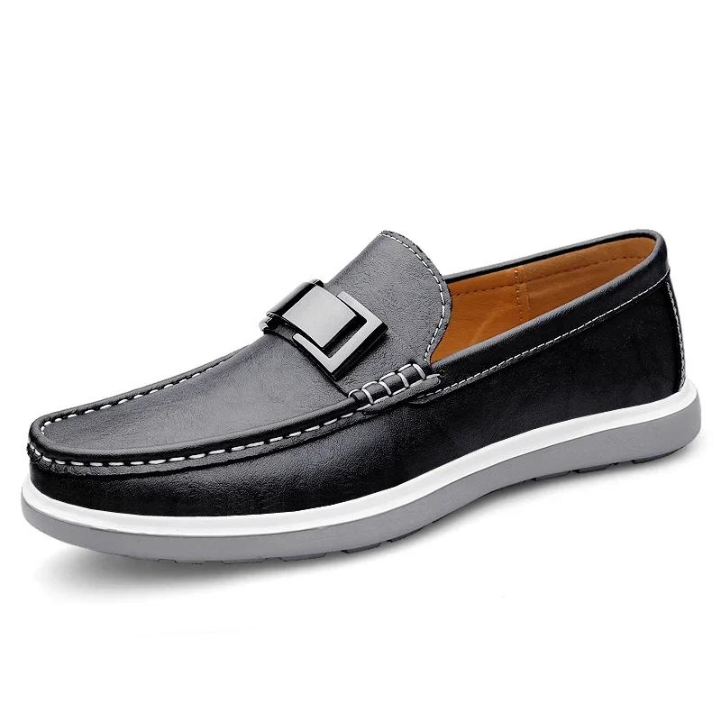 Luxury Brand Genuine Leather Shoes Men Casual Slip on Formal Dress Loafers Breathable Soft Flats for Male Non Slip Driving Flats
