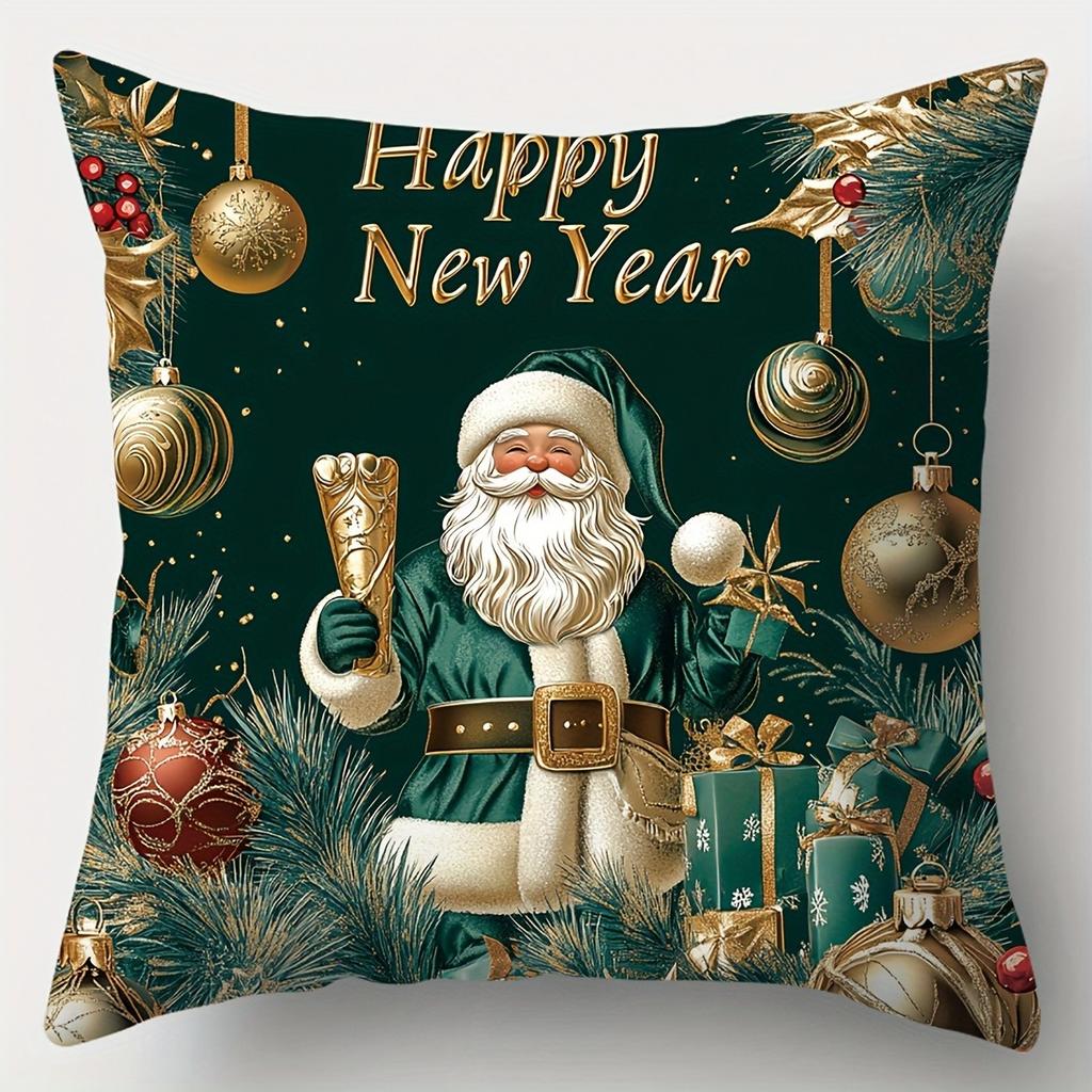 Festive Christmas & New Year Pillowcases: Snowman, Santa, Deer, and Joy Designs Sofa Cushion Cover New Year Home Room Decoration
