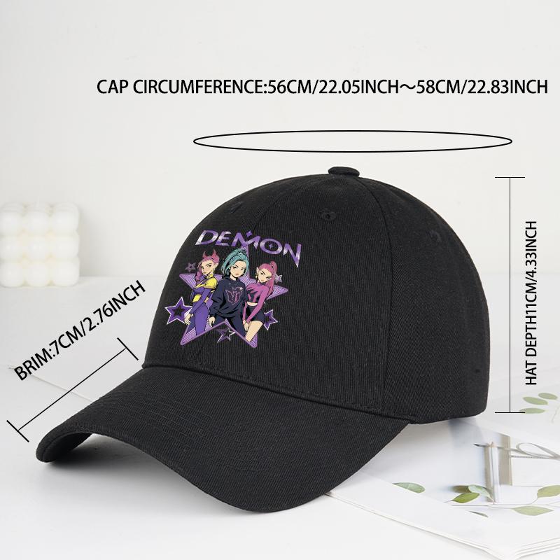 Demon Girl Group Cartoon Print Baseball Cap Men Women Y2K Streetwear Washed Cotton Adjustable Dad Hat Sun Hat