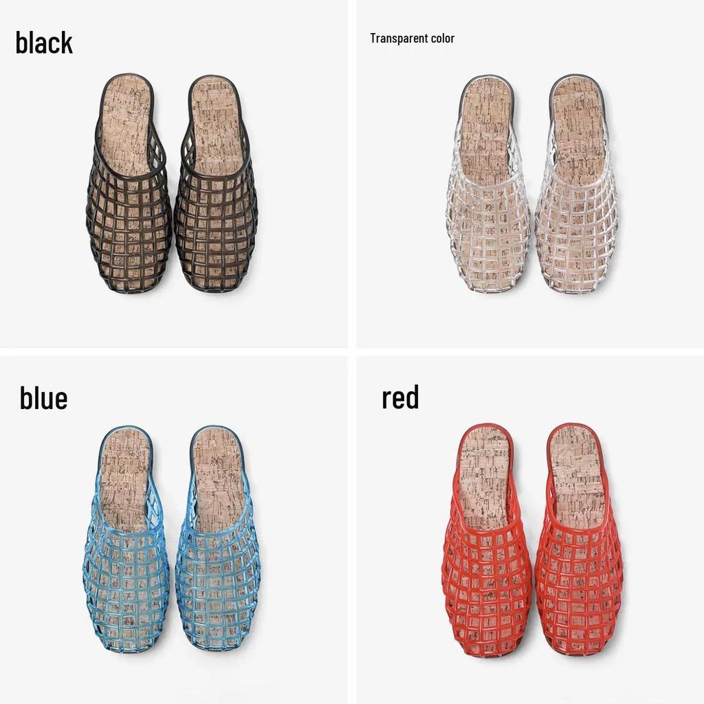 Transparent Mesh Half-Slippers: Women's Casual Korean Slip-On Sandals