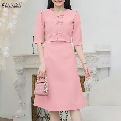 Robe d'été décontractée à manches courtes et col rond pour femme