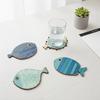 6Pcs/set 2D Fish-Shaped Wooden Coasters Anti-skidding Heat-Resistant Beach-Themed Kitchen Decoration Maritime Style Coffee Shop