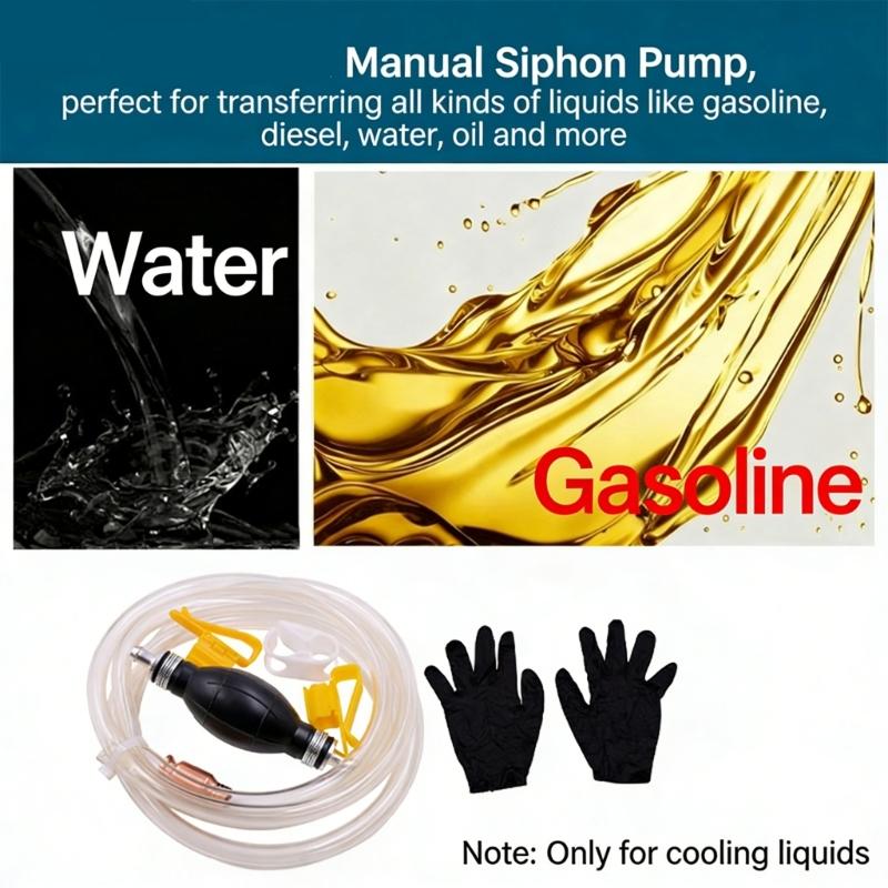 Ergonomic Hand Squeeze Oil Pump Gasolines Siphon Hose Pump For Auto HVAC Maintenance Natural Rubber Construction