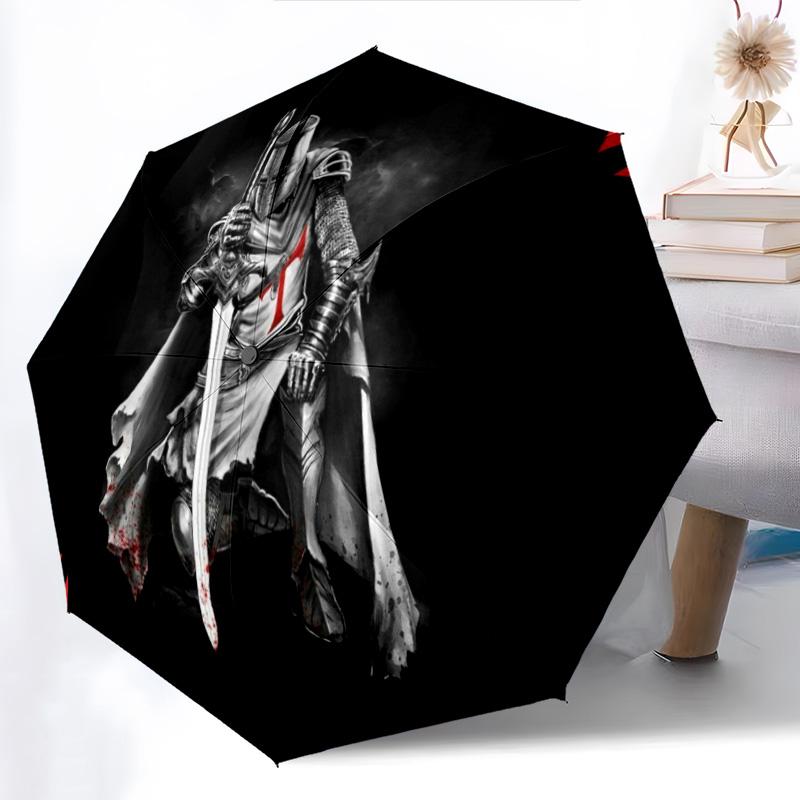 1PC Knightly Crusader Emblem Automatic Umbrella - Suitable Travel Outdoor Portable Umbrella Birthday Gift Daily Essentials