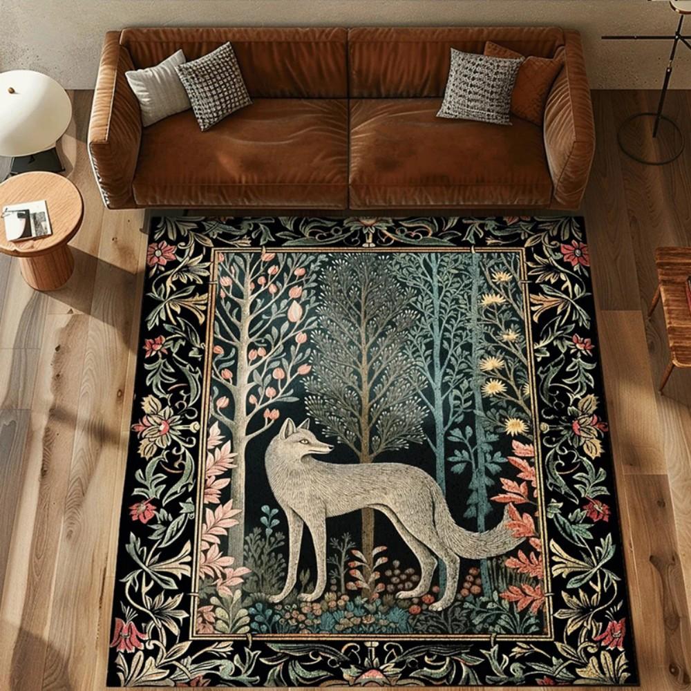 Academia Black Cat Rug Aniaml Floral Bedroom Carpet Anti-slip Washable Carpet for Living Room Rug Kitchen Bedside Soft Carpet