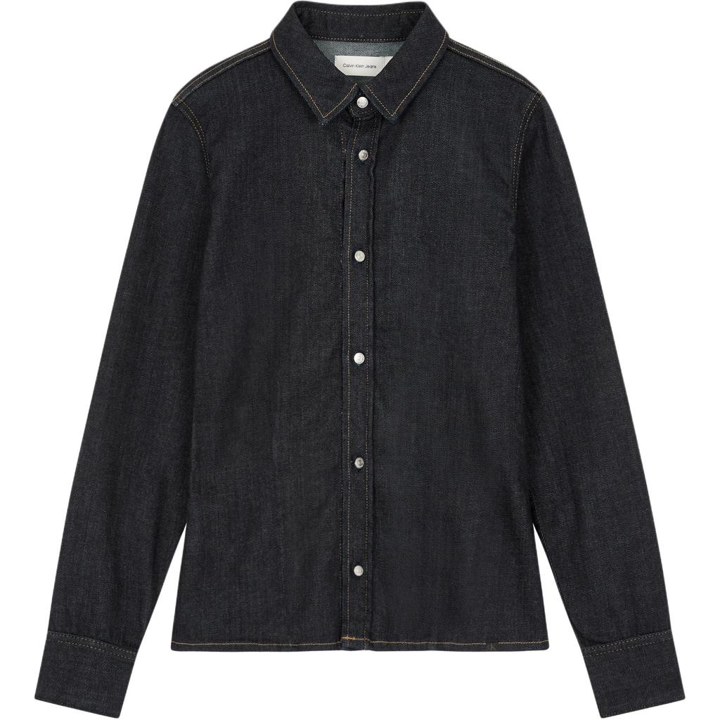 Calvin Klein Solid Slim Fit Single Breasted Denim Long Sleeve Shirt Women shirts Blue J224052-1AP