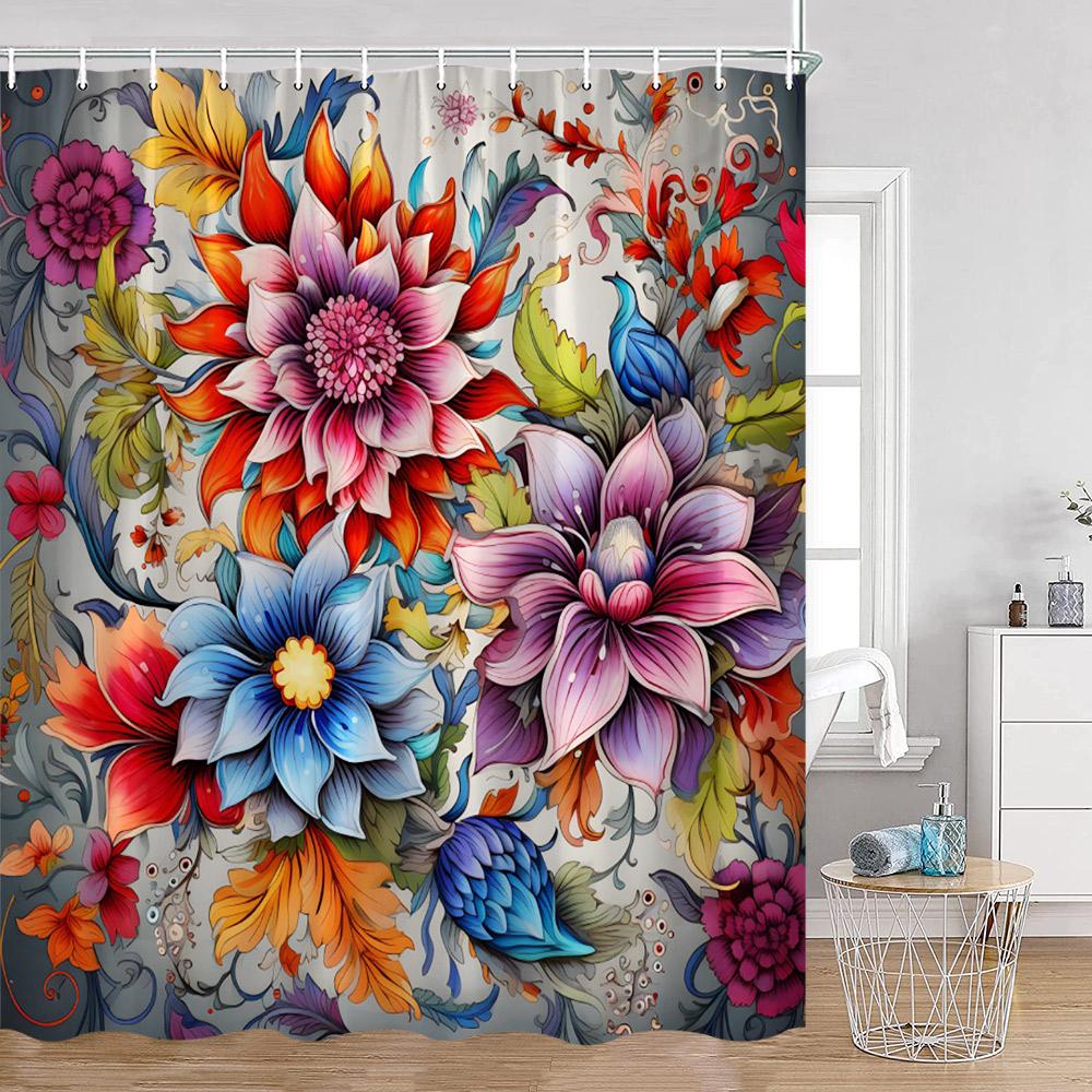 Bohemian Blume Duschvorhang Boho Floral Vintage Druck Mandala Blumen und Pflanzen Badezimmer Vorhang Polyester Bad Dekoration