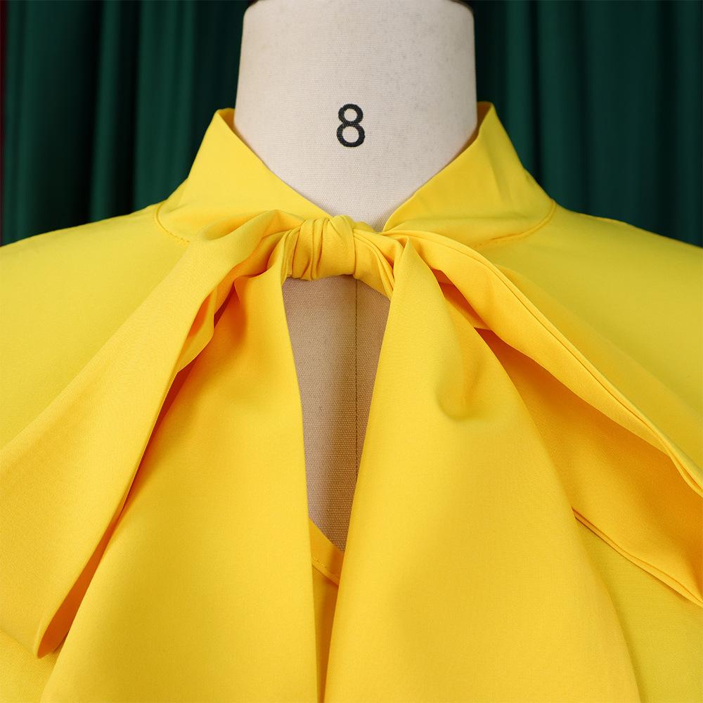 Spring and Summer Women's Dress Plus Size Loose Casual Ruffle Sleeve Tie Solid Color Dresses