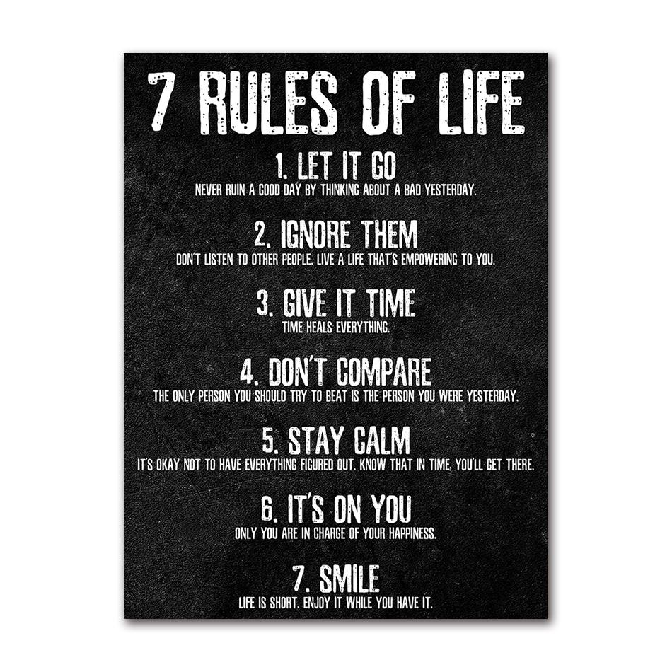 Motivational Posters and Prints On The Wall Canvas Painting Art Picture for Living Room 7 Rules of Life Watch Your Thoughts