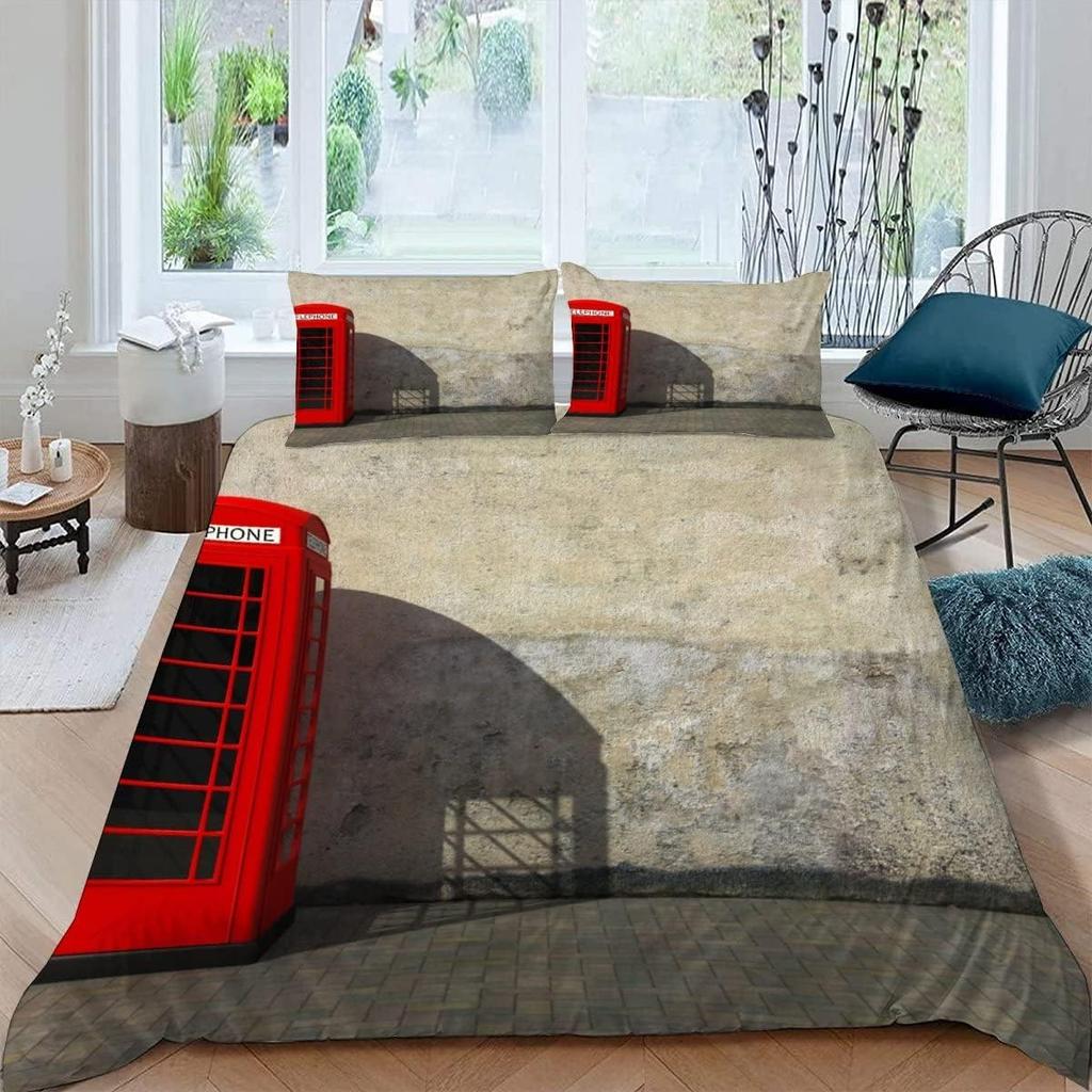 Telephone Booth Duvet Cover Sets For Teens Adults Lightweight Down Quilt Covers Room Decor 2 Pillowcases 1 Duvet Cover No Quilt