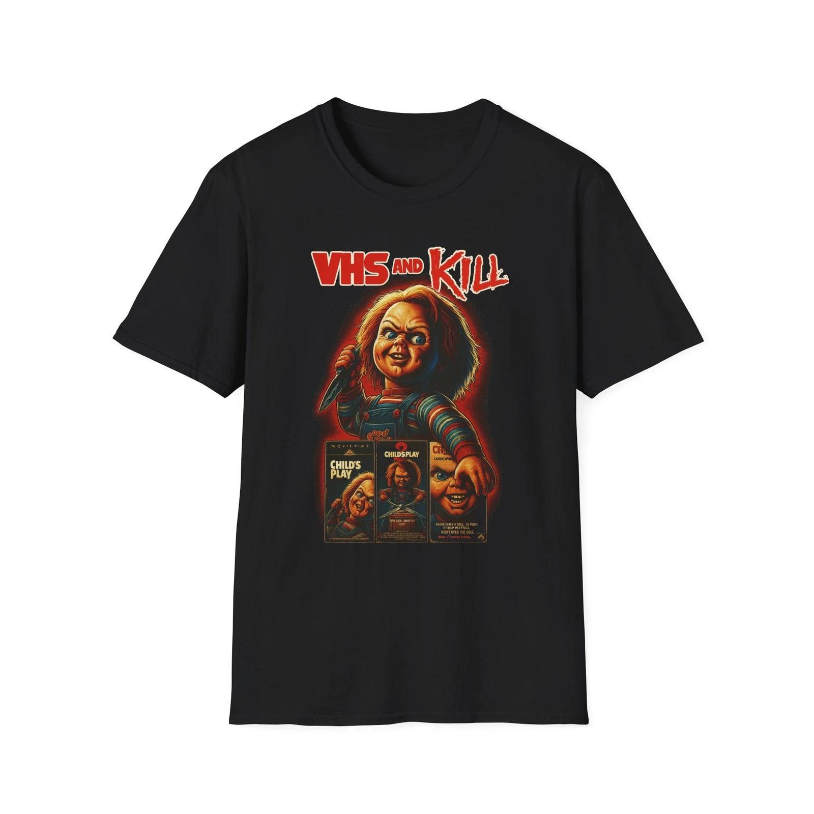 vhs and kill Chucky Unisex Softstyle T-Shirt, Horror movie tee, Cult XS