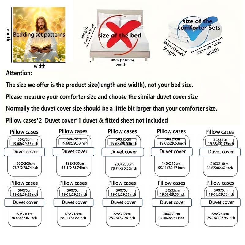 Saints Reading Amidst Angels Print Bedding Set 1 Duvet Cover 2 Pillowcases for Adult and Children Luxury Gift Full Size