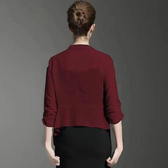 Women's Summer Spring Stretch 3/4 Gathered Sleeve Open Blazer Jacket Cardigan