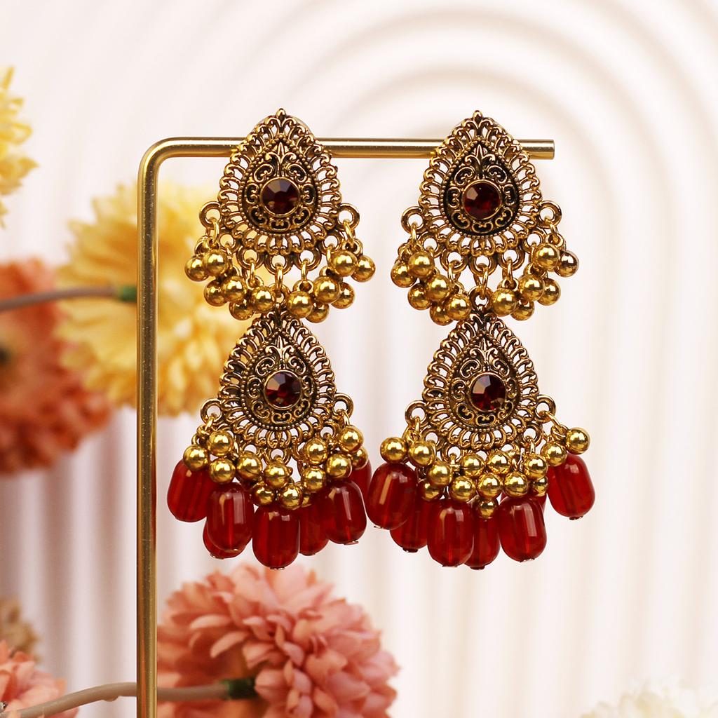 Retro Diamond-Encrusted Bells, Water Drop Ear Hooks, Light Luxury Bohemian Style Fashion Temperament Earrings
