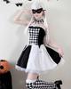 [Milky Time] Clown Cosplay Halloween Costume, Black and White Checkered Pattern, Monochrome Clown