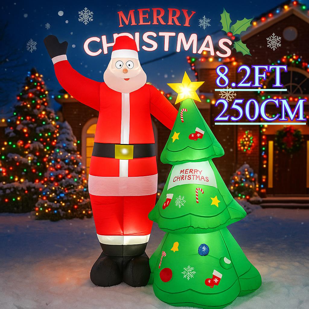 8.2FT Xmas Holiday Inflatable Yard Decor Santa Claus Christmas Tree Set LED Home Decor Ornament Festive Toy Gift Supplies Decor