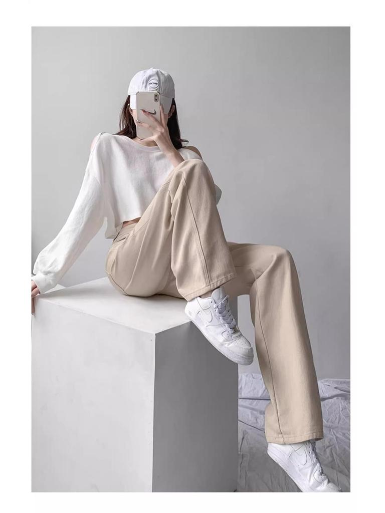 Damen Khaki Jeans mit hohem Bund: Schlankmachend, Vielseitig, Gerades Bein für Frühling & Herbst