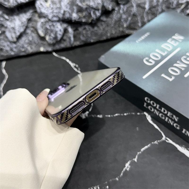 Hot Sale Plated Carbon Brazed Bezel PC Hard Case for iPhone15 14 13 12 Pro Max 11 Full Cover Phone Case with Lens Film