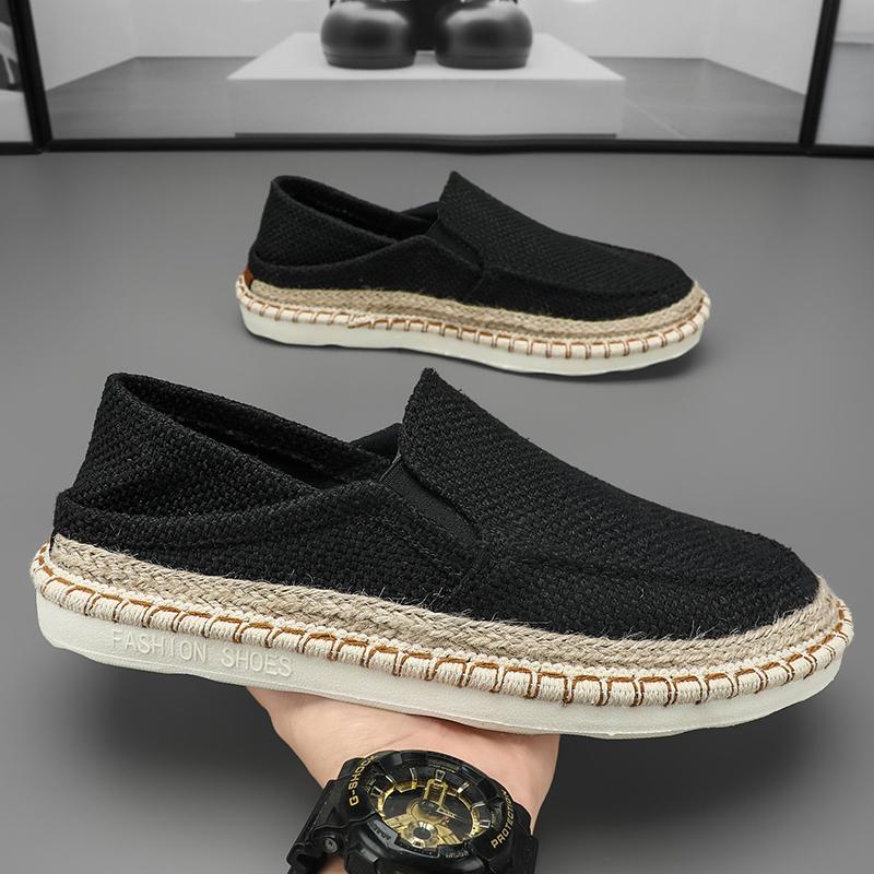 Summer Canvas Shoes Breathable Slip-on Cloth Shoes Men Loafers Slippers Lazy Shoes