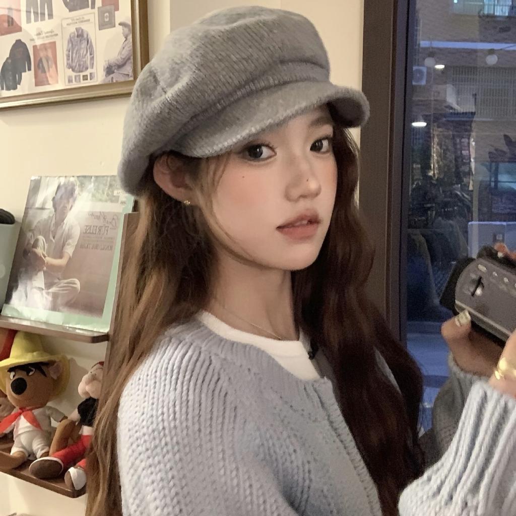 Literary Retro Solid Color Octagonal Beret Korean Style Ins Face Changing Autumn and Winter Atmosphere Versatile and Trendy