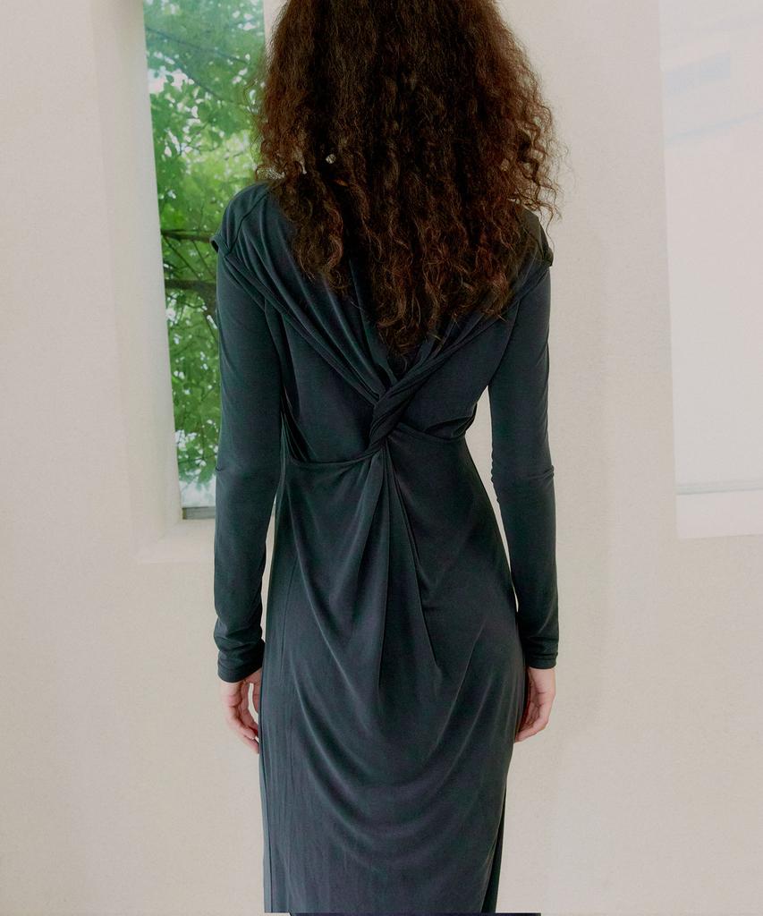 Probo Asymmetrical Back Twist Dress / Dark Gray