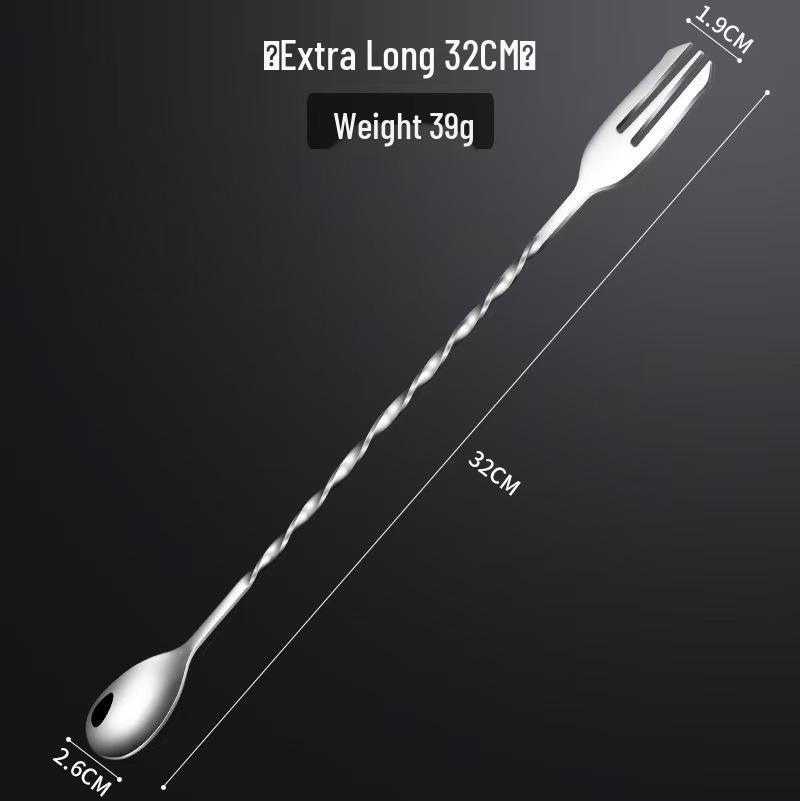 304 Stainless Steel Dual-Ended Cocktail Spoon & Fork with Long Threaded Handle