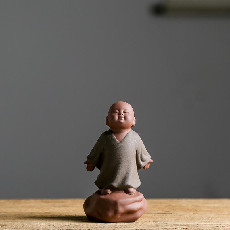 Ceramic Small Monk Car Decorations, Chinese Zen Purple Clay Sand, Lovely Tea Pet, Fengshui Zen Buddha Meditation
