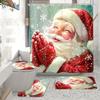 4Pcs Cute Santa Claus & Snow Shower Curtain Set with Non-Slip Bath Mat, Toilet Lid Cover, Contour Rug & 12 Hooks, Bathroom Decor