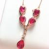 Rose Gold Plated Luxury Shiny Redstone Water Drop Pendant Women'S Pure Color Gold Necklace