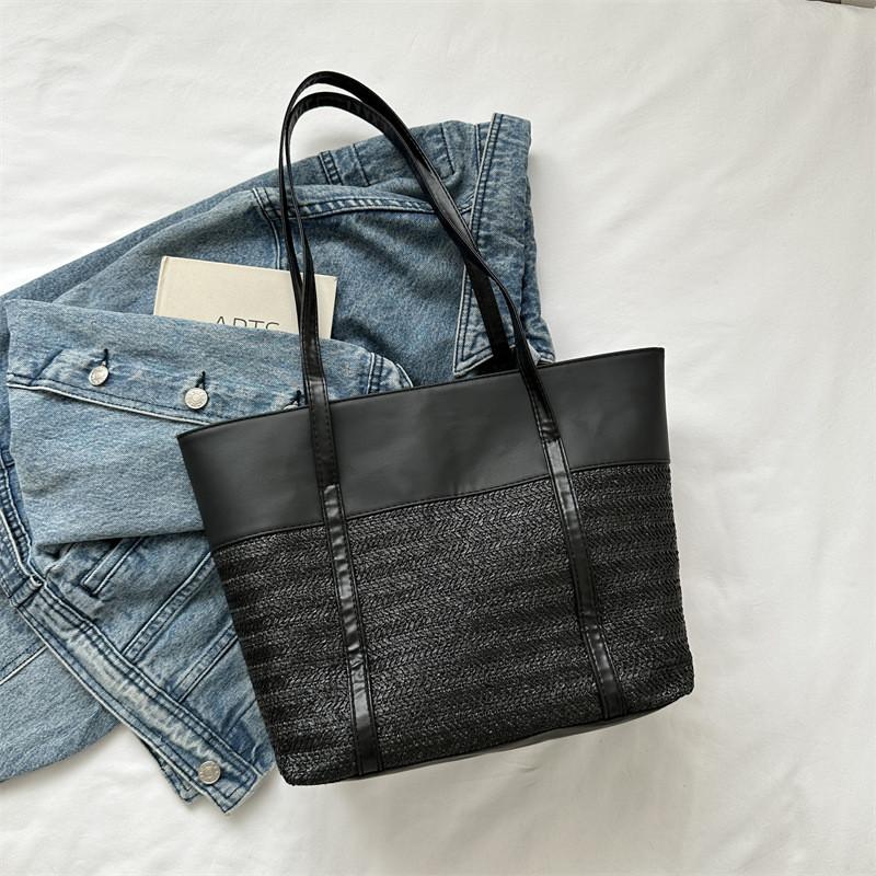 Fashionable Large Shoulder Tote Bag For Women In Black Coffee White And Khaki