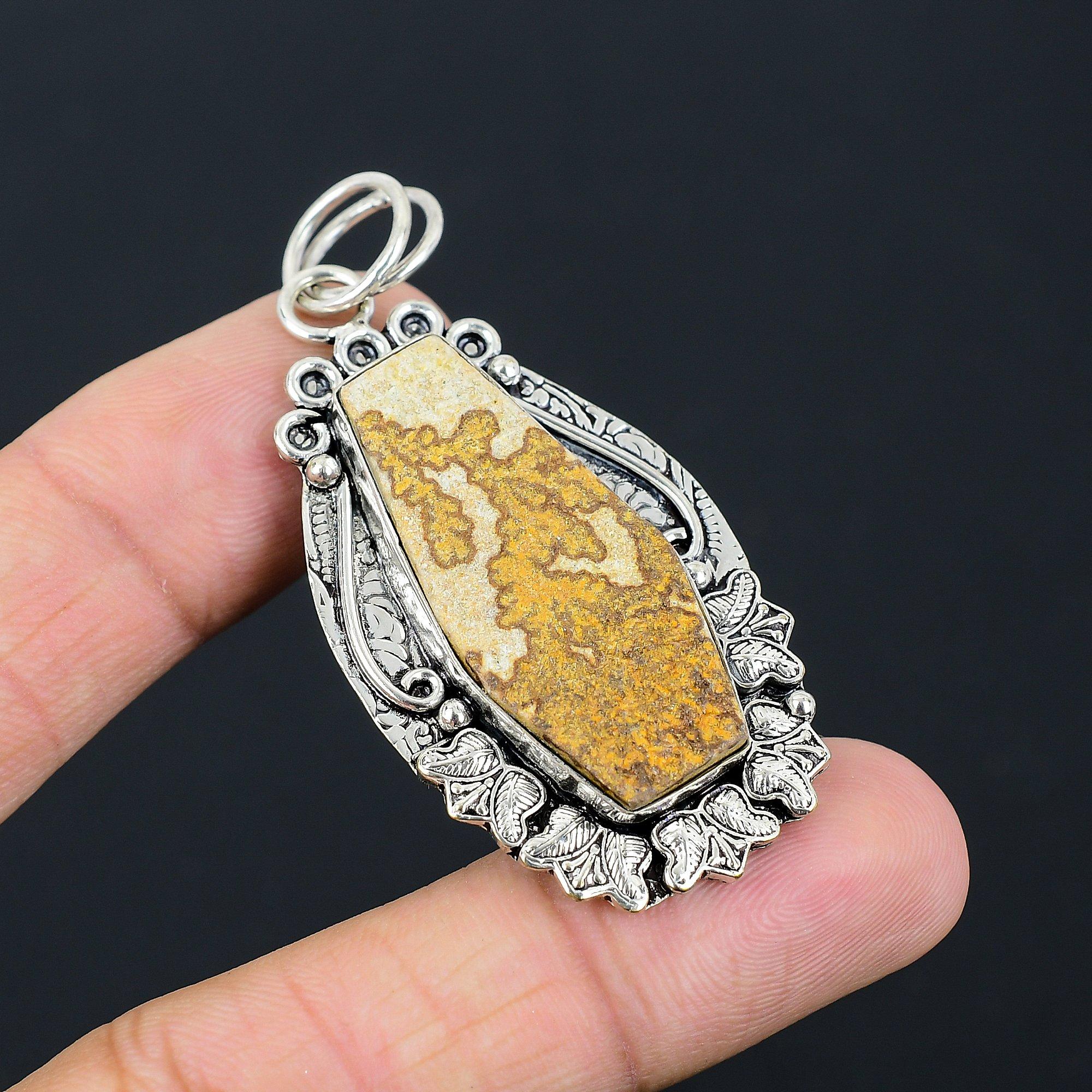 Wedding Gift For Her 925 Silver Natural Psilomelane Dendrite Gemstone Pendant