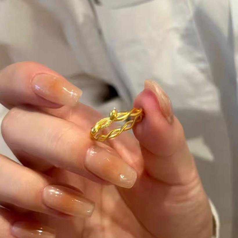 Vietnamese Gold Double Snake Ring - Simple Zodiac Open Design for Snake Year