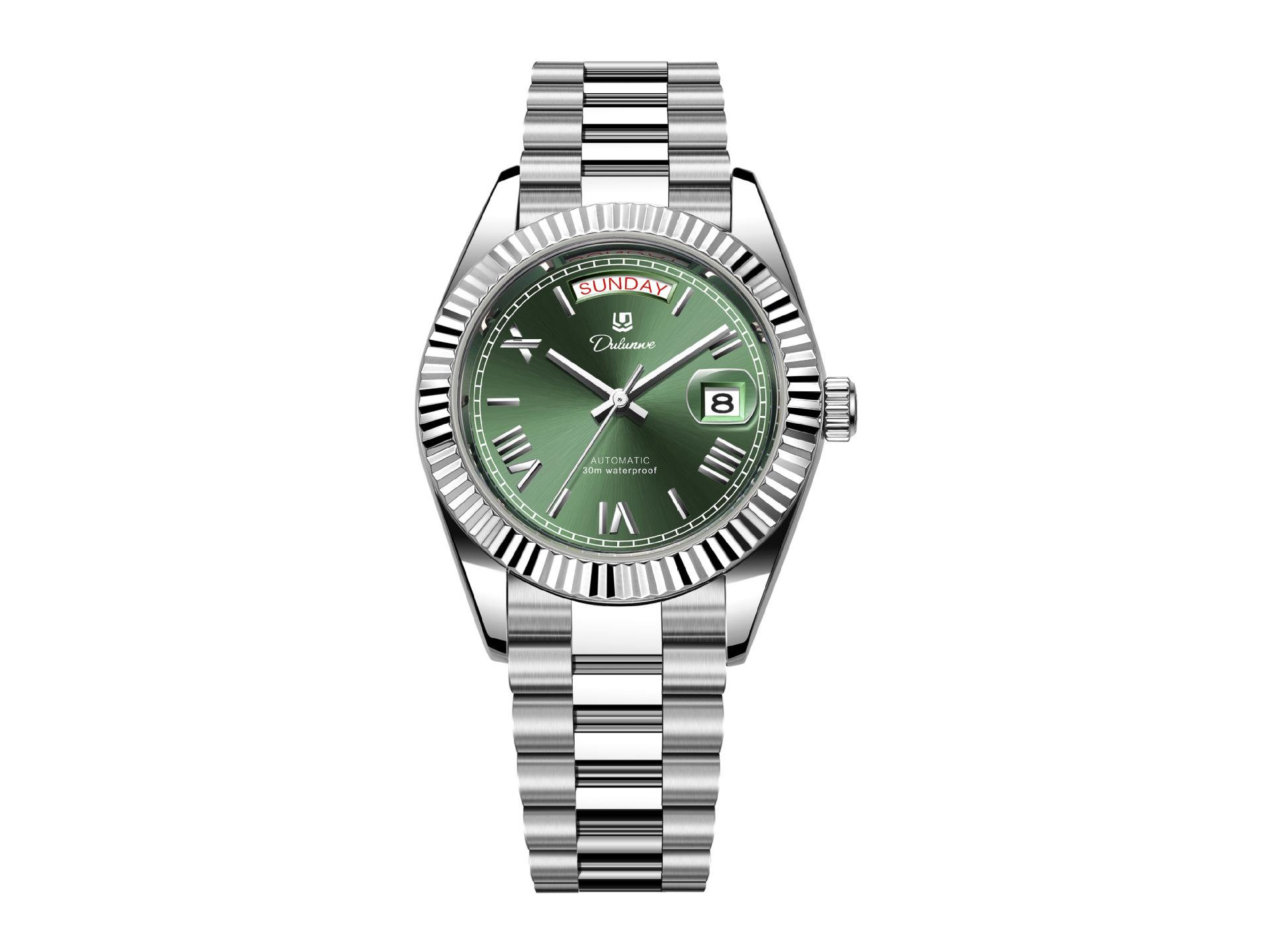 Durlanway Новые мужские автоматические стальные часы с двойным календарем – Модные, водонепроницаемые, деловой стиль