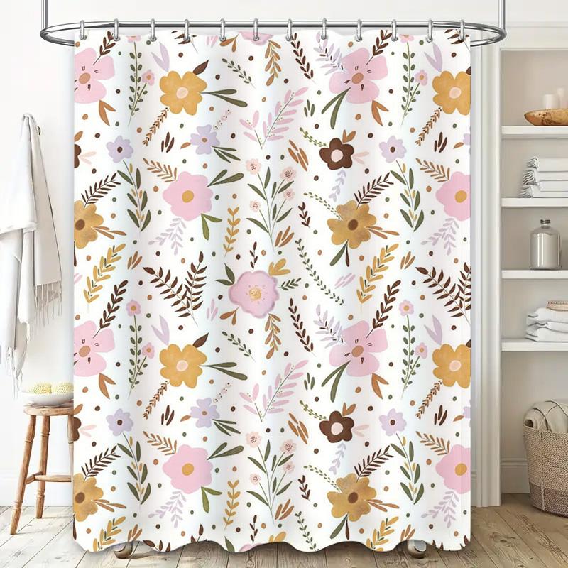 Vintage Floral Print Shower Curtain Soft Fabric Waterproof Bath Decor for Bathroom Decoration White Pink Yellow Gold Brown Black