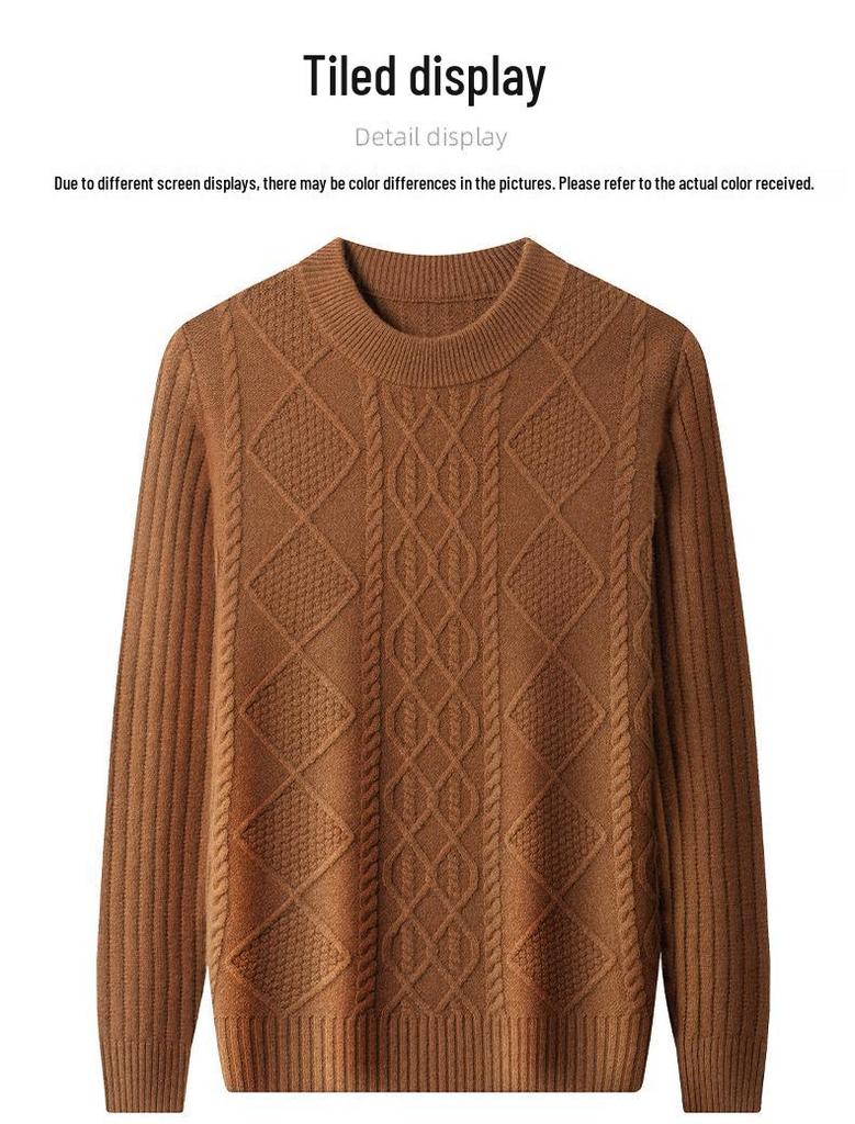 Winter Men's Wool Blend Jacquard Sweater: Thickened Long Sleeve, Half-High Collar, Fashion Casual for All Ages