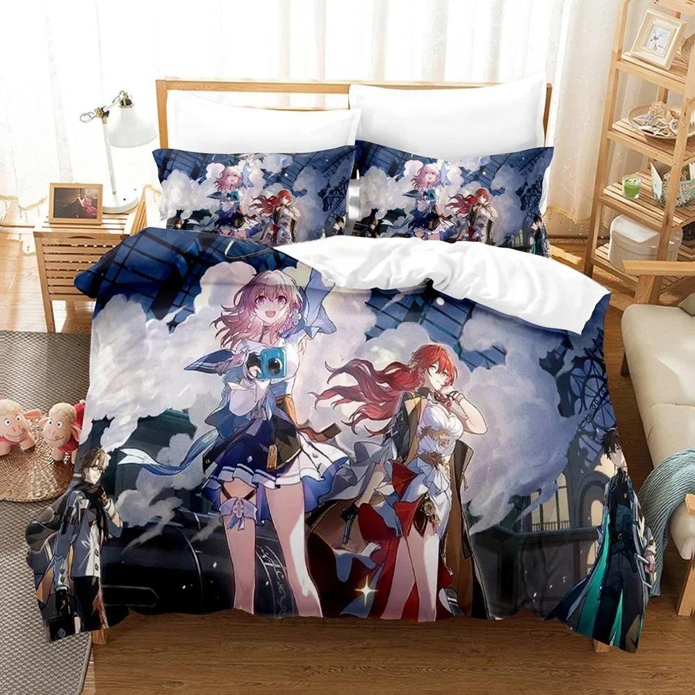 Modny 3D Nadruk Honkai Star Rail Pościel Cartoon Anime Zestaw Trzyczęściowy Sypialnia Dorosłego Dziecka Poszewka na Kołdrę Zestawy Tekstylia Domowe