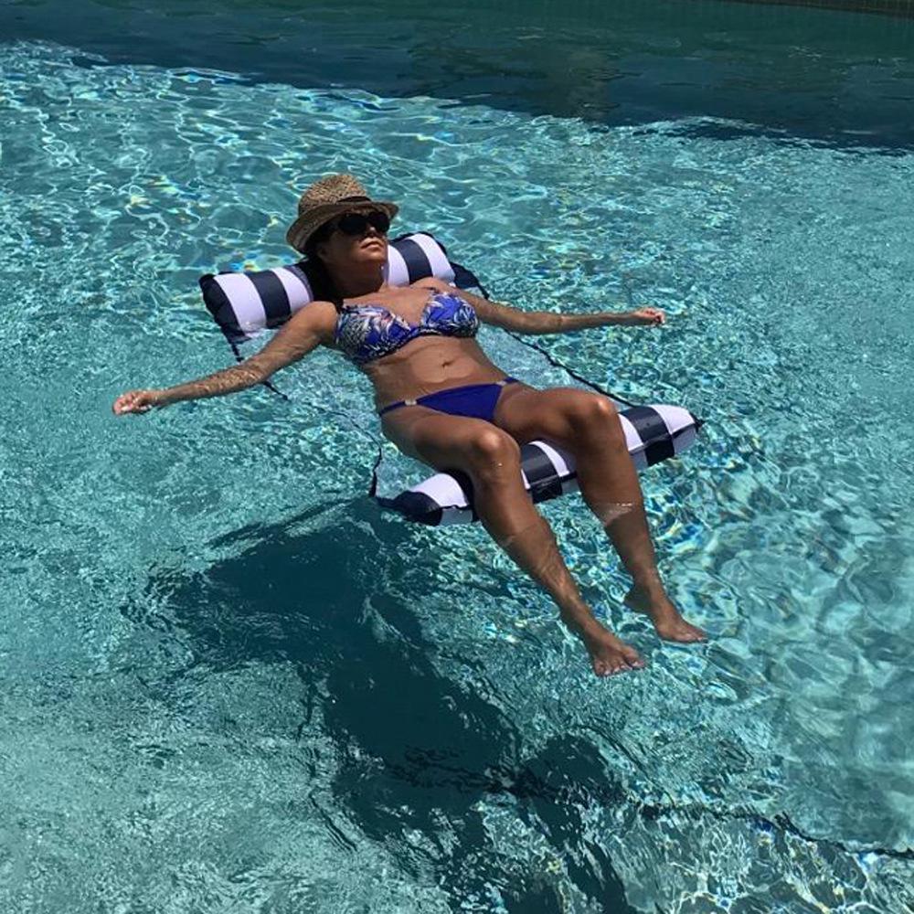 Outdoor Inflatable Striped Floating Pool Lounger - Single Person Foldable Hammock